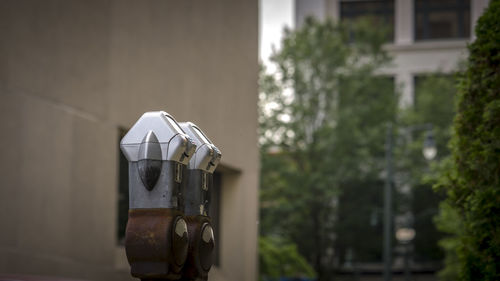 Close-up of parking meters