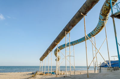 Scenic view of beach against clear blue sky