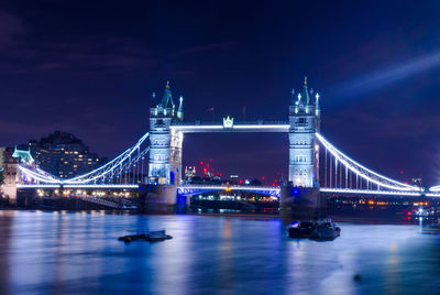 View of suspension bridge at night