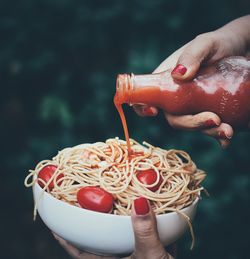 Noodles and hot sauce