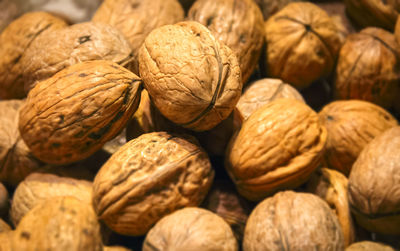 Close up of a group of hazelnuts 