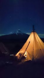 Tent against mt fuji at night