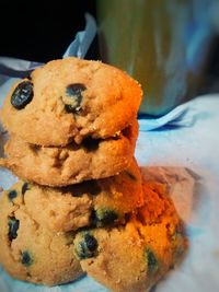 High angle view of cookies in plate