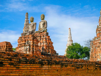 Low angle view of old temple building against sky