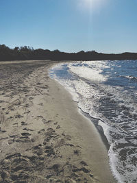 Scenic view of beach against clear sky