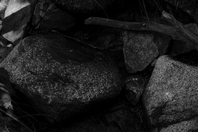 High angle view of rocks on rock