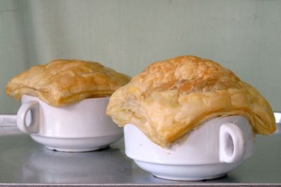 Close-up of bread in plate on table