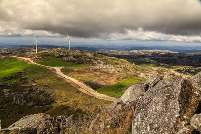 Aerial view of landscape against cloudy sky