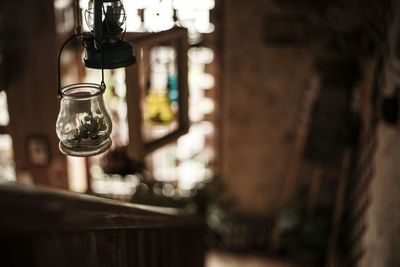 Close-up of light bulb hanging