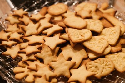 High angle view of cookies