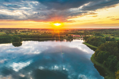 Scenic view of lake against sky during sunset