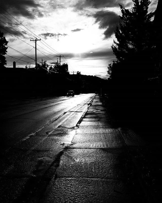 the way forward, sky, cloud - sky, sunset, diminishing perspective, tree, transportation, vanishing point, silhouette, road, cloudy, cloud, power line, electricity pylon, street, dusk, long, connection, outdoors, empty