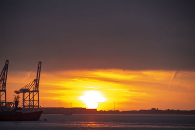 Sunrise over the port of felixstowe in suffolk, uk