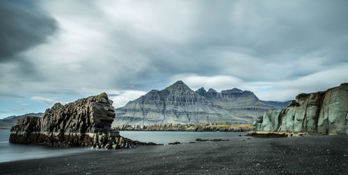 Panoramic shot of sea and rocks against sky