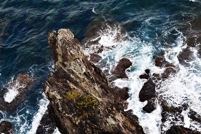 High angle view of rocks in sea