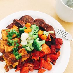 High angle view of food in plate