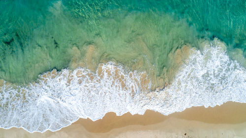 Aerial view of the sandy beach and ocean in zanzibar