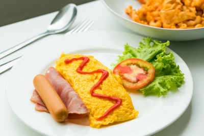 High angle view of food in plate