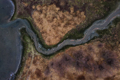 High angle view of river flowing through land