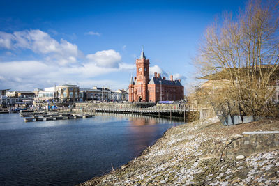 Landscape view of cardiff bay, wales, uk