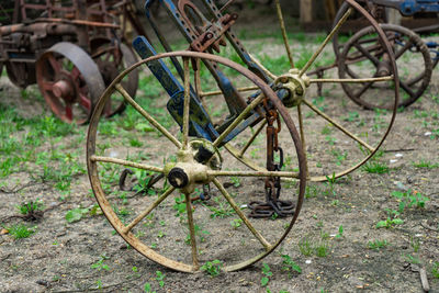 Bicycle wheel on field