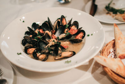 Close-up of food in plate on table