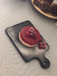 High angle view of dessert in plate on table
