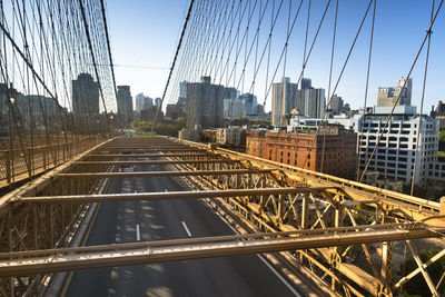 View of suspension bridge in city