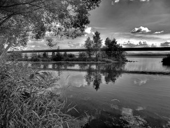 Scenic view of lake against sky