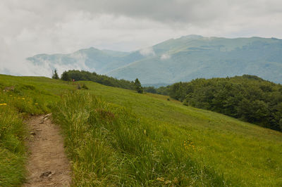 Scenic view of hill against sky