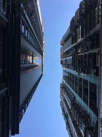 Low angle view of buildings against blue sky