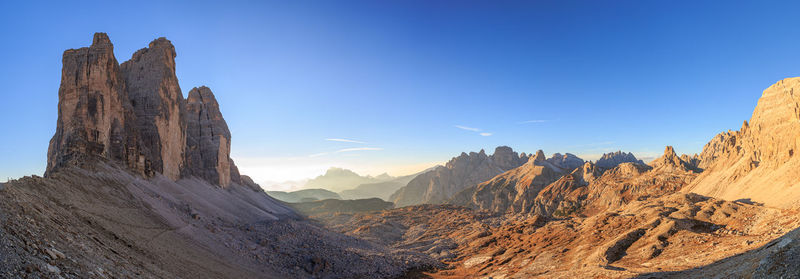 Panoramic view of rock formations against blue sky