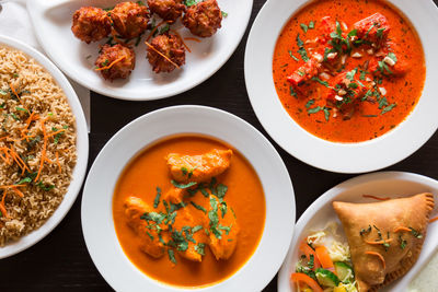 High angle view of food in bowl on table