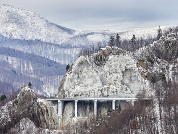 Scenic view of snowcapped mountains during winter