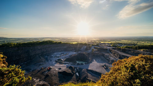 Panoramic view on allen quarry with heavy machinery in operation, ireland