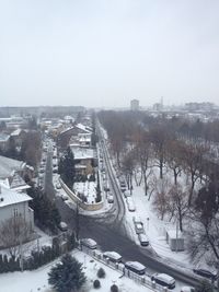 High angle view of cityscape during winter