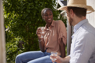 Couple drinking wine outdoor