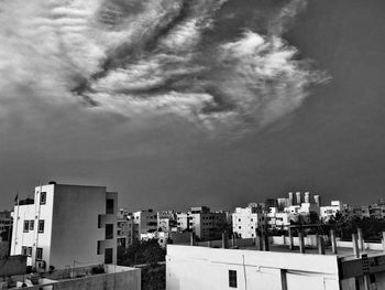 High angle view of buildings against sky