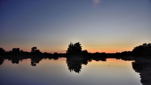 Scenic view of lake against sky during sunset