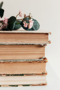 Close-up of books on table