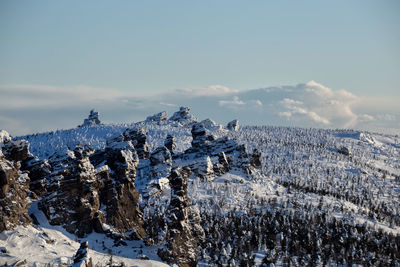 Panoramic view of landscape against sky during winter