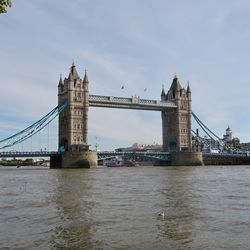 View of suspension bridge over river