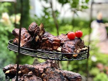 Close-up of oranges on barbecue