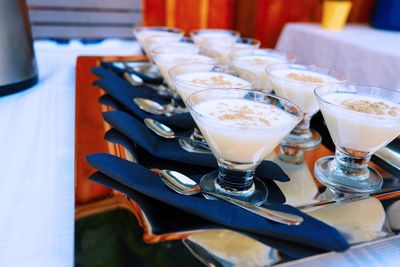 High angle view of drink on table