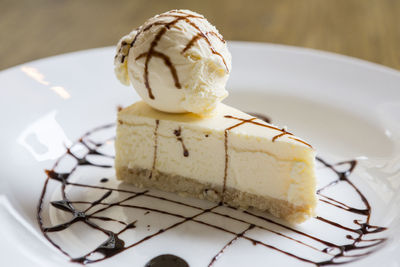 Close-up of ice cream cone in plate