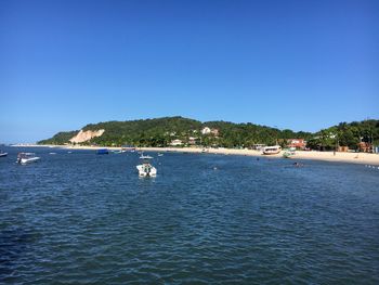 Scenic view of sea against clear blue sky