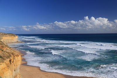 Scenic view of sea against blue sky