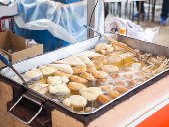 High angle view of food for sale at market stall