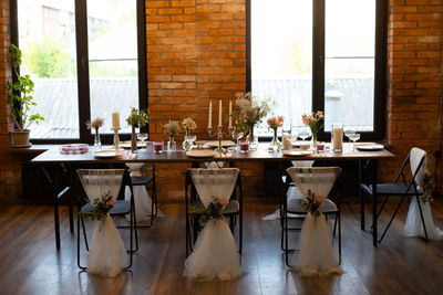 Chairs and tables in restaurant