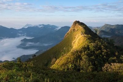 Scenic view of mountain range against sky